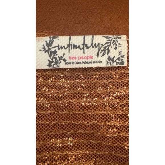 Free People XS Women's Shimmer & Shine Thong Bodysuit, Sunset, Brown, Metallic - Picture 3 of 15